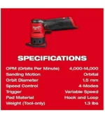 Milwaukee 2531-20 12V Brushless Cordless Orbital Detail Sander
