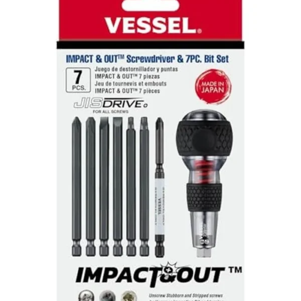 (USA Official) Impact & Out Screwdriver with 7pcs bits and Pouch
